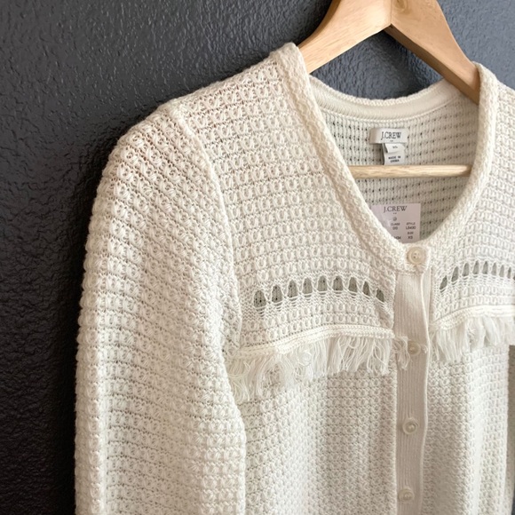 🔆NWT J-Crew Boho White Fringe Cardigan Sweater - Picture 3 of 4